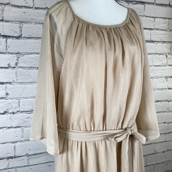 City Studio Champagne Cream Mid Length Boho Formal Dress Elastic Waist size 2X - Picture 8 of 16